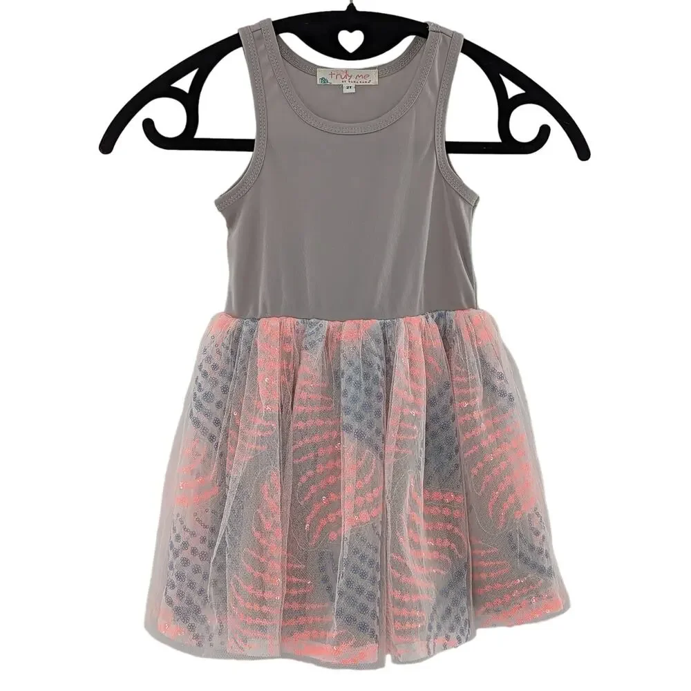 Girls Tulle Dress Pink Grey Truly Me by Sara Sara Size 2T